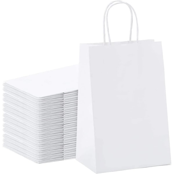 20X Kraft Bag Kraft Paper Bag med Håndtag Hvid Papir Tote Bags