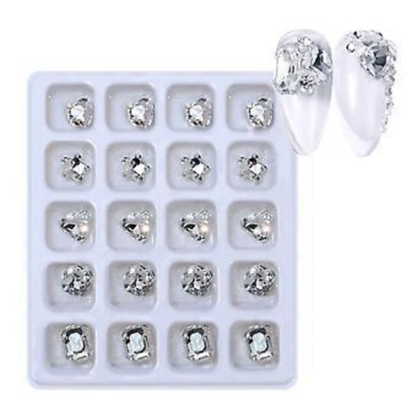20 st 3D Harts Nagelkonst Hantverk Strass Berlocker Blandade Glänsande Nagel Kristall Ädelstenar Hänge Manikyr Nagel Smycken Diamanter Transparent