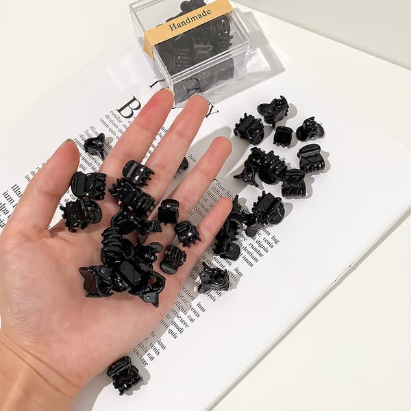 100 st Svarta Mini Repfria Hårklämmor, Sidoklämmor - 1cm Glansiga