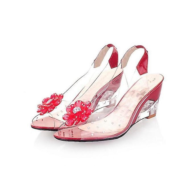 Sandaler for jenter, hverdagslig hæl, PU, store barn (7 år +), hverdagslig strand, utendørs, blomst, svart, hvit, gul, sommer-happygo.34.Rød Red 34