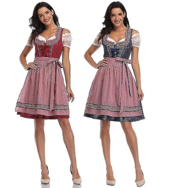 Perinteinen naisten saksalainen Oktoberfest-asu Baijerin lokakuunfestin olutpiika Wench Dirndl-naamiaisasu Halloween-juhla-asu. S. Tummansininen