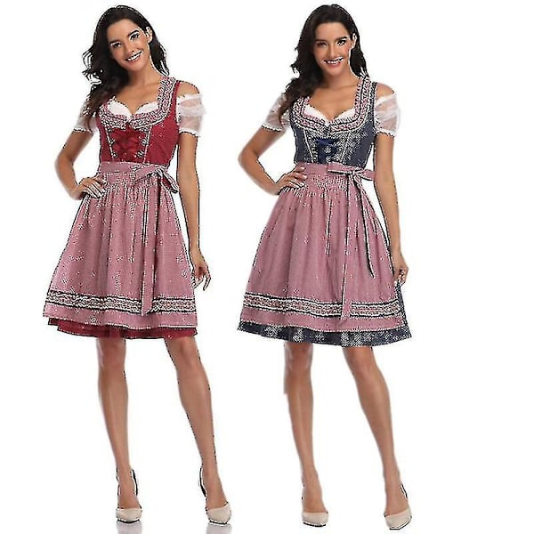 Perinteinen naisten saksalainen Oktoberfest-asu Baijerin Oktoberfest-olutpiika Wench Dirndl-naamiaispuku Halloween-juhla-asu. L. Tummansininen