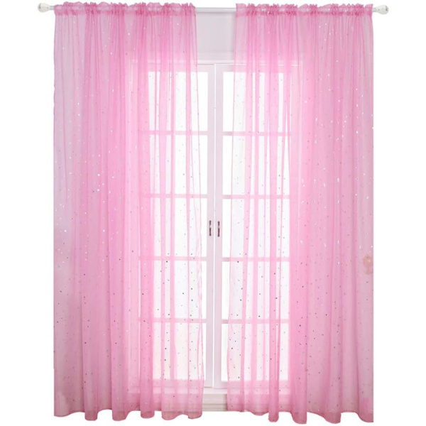 1 stk. - 100 * 200 cm (Pink) Voile Gardin Romantisk Sølv