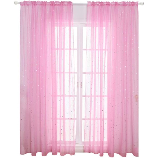 1 STK- 100 * 200 Cm ( Pink ) Voile vinduesgardin romantisk sølv