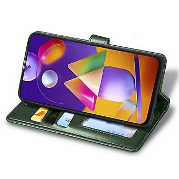 Yksivärinen nahkakotelo Samsung Galaxy M31s -puhelimelle Green