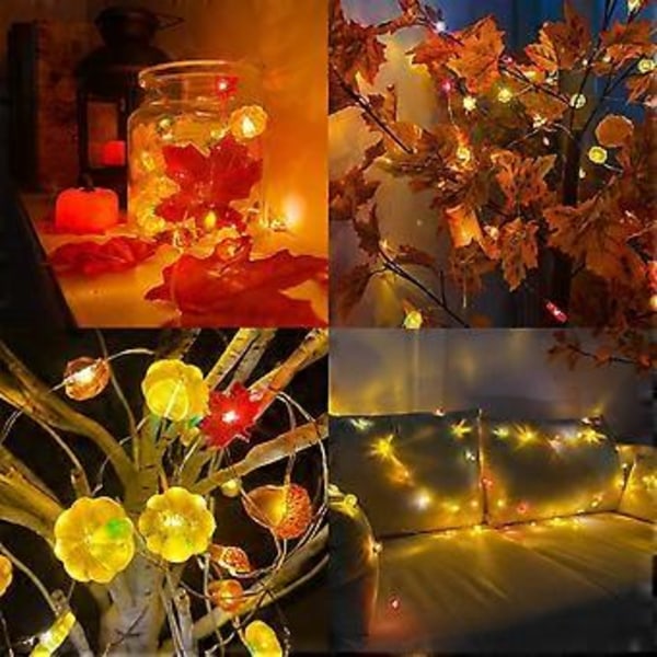 3D Lönnar Eklollon Ljusslinga Höstdekoration, Batteridriven Höstgirlang med Ljus Inomhus Utomhus Dekoration för Höst Halloween Thanksgiving