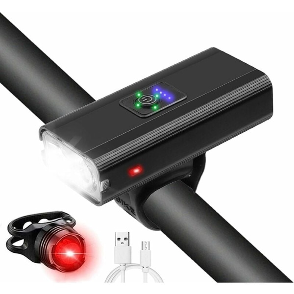 Vanntett Foran Sykkellys, LED Baklys, 1000 Lumen USB