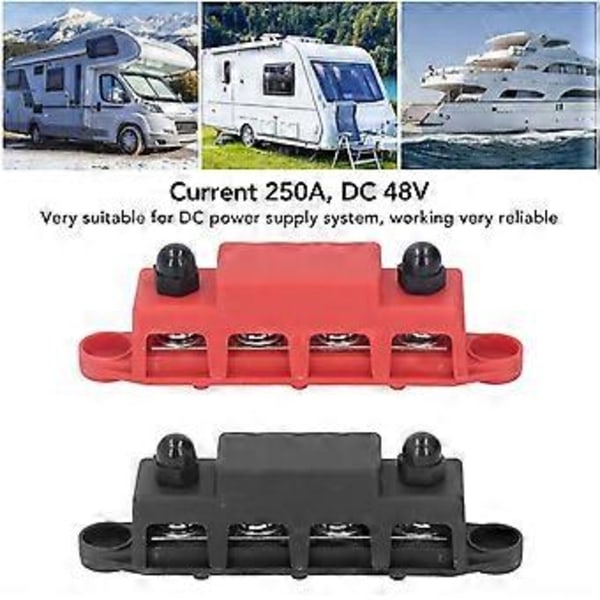 2 kpl Bus Bar -liitinlohko 48V 250A Raskaan käytön moduuli Virranjakelu DC-kotelo 4 asentoa M10 RV-veneeseen punainen musta