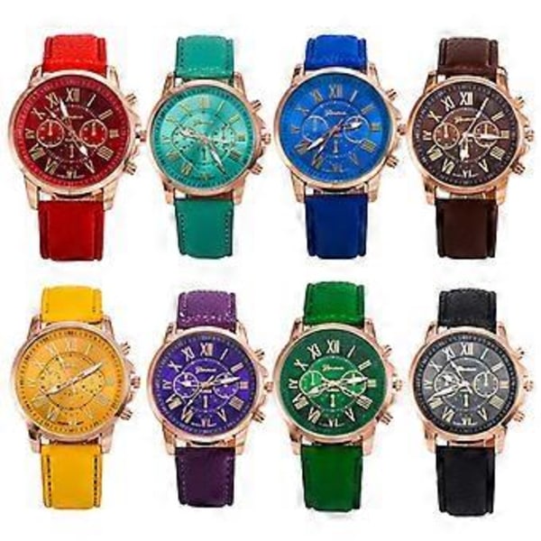 Nytt Mode Dam Läderband Rostfritt Stål Quartz Analog Armbandsur black
