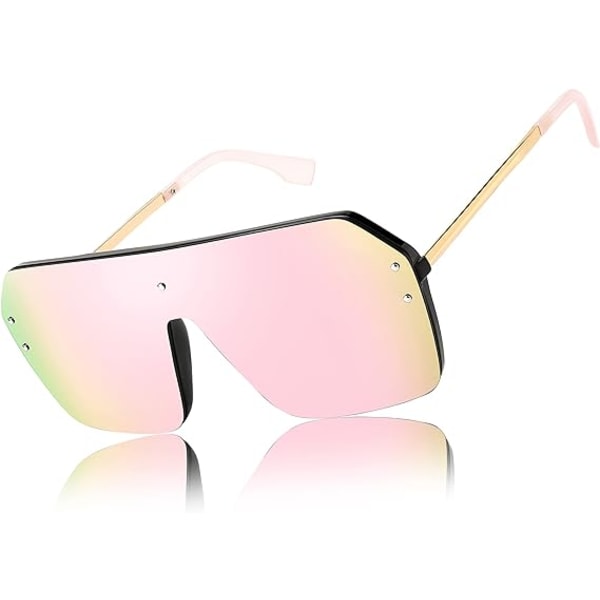 Classic Siamese One Piece Sunglasses-Mirrored Pink-Nice Rimless