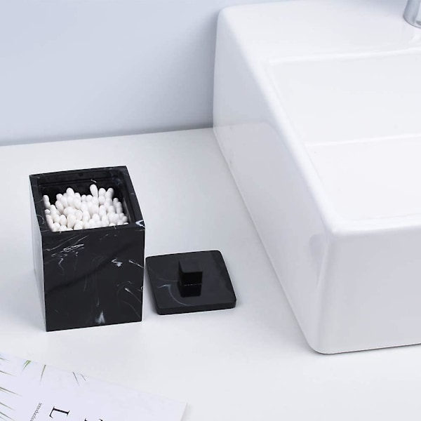 Firkant Qtips Holder Badeværelse Opbevaringsarrangør Med Låg, Sort