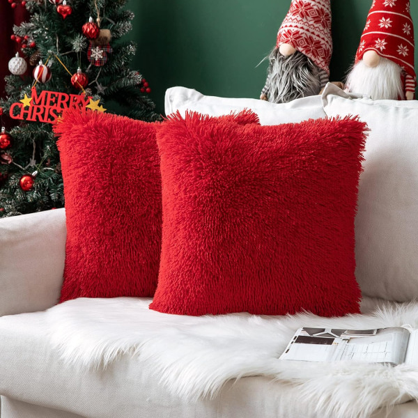 2 pak Faux Fur pudebetræk Fluffy Throw pudebetræk blødt Deco