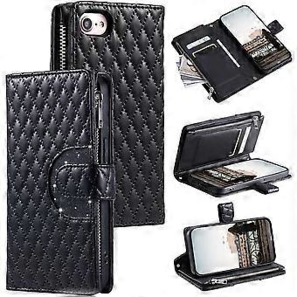 Style 012 til iPhone 7/8/SE (2020)/SE (2022) Læder Etui Rhombus Glitter Lynlås Pung Telefon Cover Style A