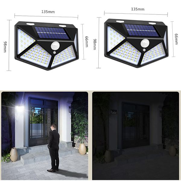2-pack solcellslampor med rörelsesensor - 100 LED utomhus Moti