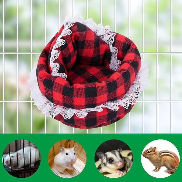 Hamster seng med blonderkant og ternet design, varm julehamsterhus C
