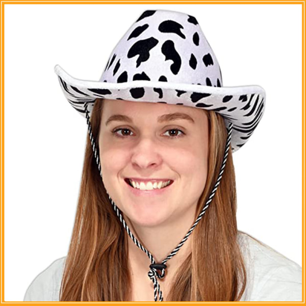 3 st ko-tryckta cowboyhattar för män och kvinnor, vit/svart - tema, för väst