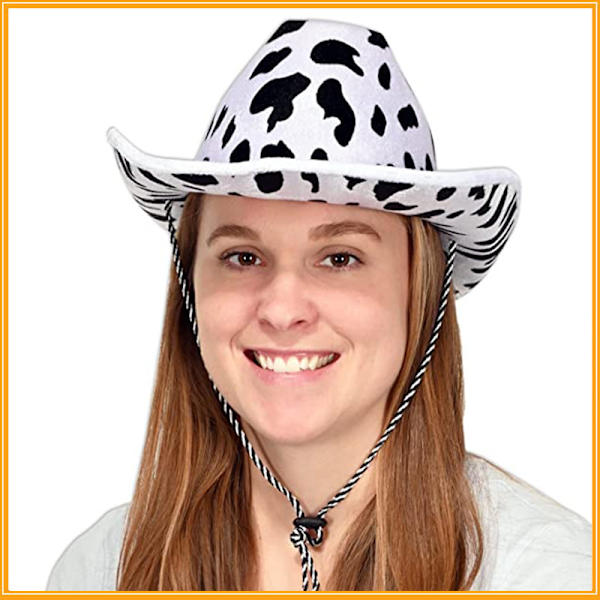 3 stk. Ko-print cowboyhatte til mænd og kvinder, hvid/sort - tema, til vest