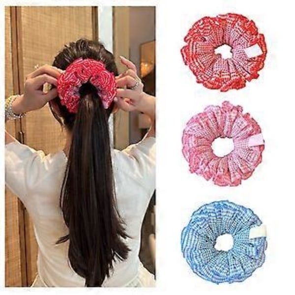Æstetiske Scrunchies Elastisk Flerlags Blonde Hårreb Bryllupsfest Strand Hovedbeklædning Store Knolde Hårelastik Ternet Scrunchy DEEPBL DEEPBL