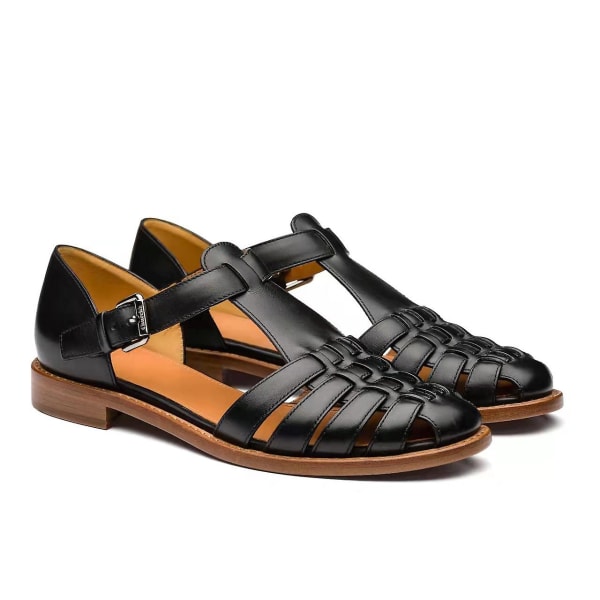 Sandaler Homme Cuir Ferm Chaussure De Randonne Confort T Extrieur Sports Sandaler.37.svart