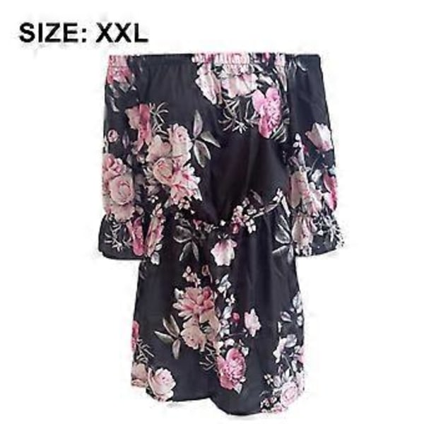 Dame Casual Blomsterprint Off Shoulder Trompetærme Swing Kjole (style6080)