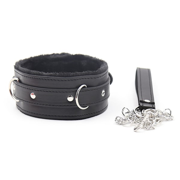 Furry Goth O-Ring Kjede Punk Slave Leash Choker PU Rose Lær C