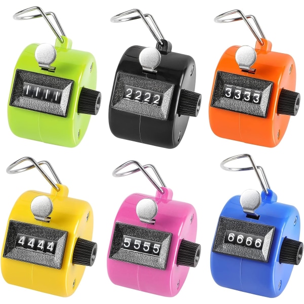 Paket med 6 färger Handhållen Tally Counter 4-siffrig nummerräkning Klick