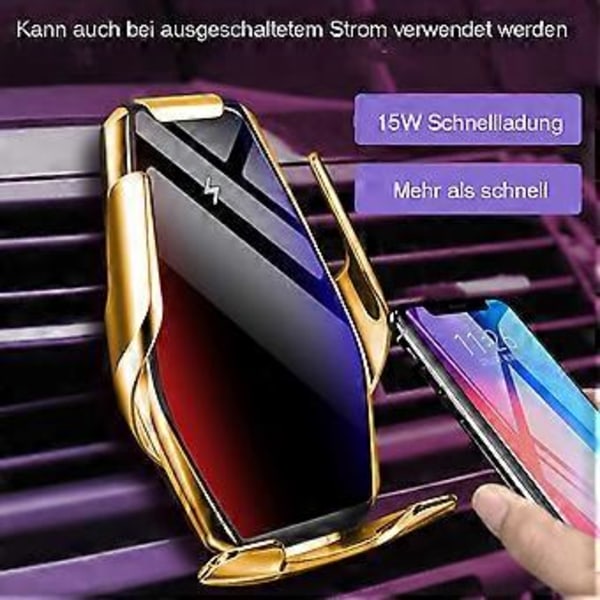 Tyrant Gold Trådløs Billader, 15W Hurtiglading Bilfeste Lader Auto-Klemming Luftventil Telefonholder Kompatibel med iPhone 11Pro/Max/XR/11/X/8, S