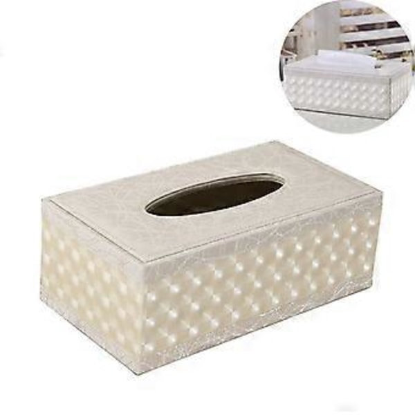 Rektangulär PU-läder Kosmetisk Pappersbox Tissue Kosmetisk Pappersbox Servetthållare för Hem Kontor Bil - Beige