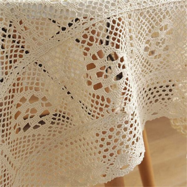 Beige - Vintage firkantet blondedug til bryllup, hjem og par