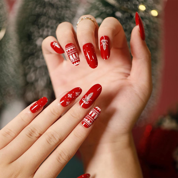 24st jul lösnaglar lång sticka på naglar Röd Tryck på nageln