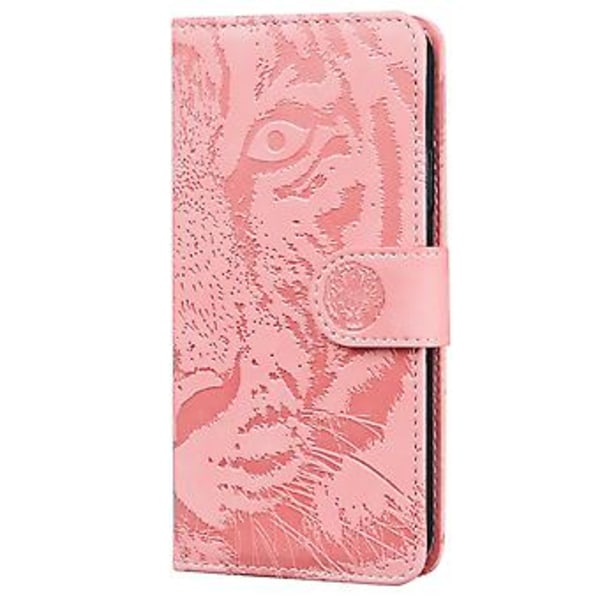Tiger Präglat Läderfodral För iPhone 14 Pink