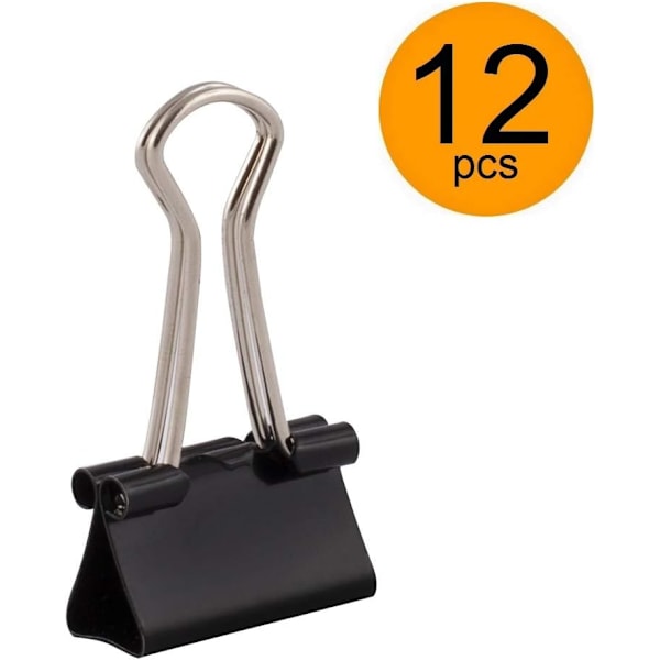 Sorte 12-pak Dokumentklemmer 25mm Multifunktionelle Papirklemmer Æske