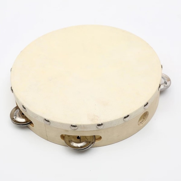 Størrelse seks tommer, tamburin i naturlig hud - træbånd -