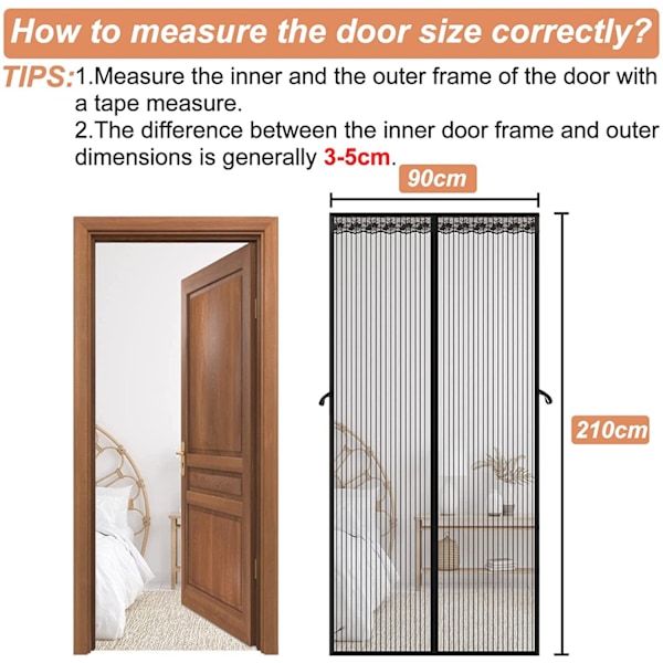 Sort Ny 90x210cm Myggestop Dør Magnetisk Myggestop Curta