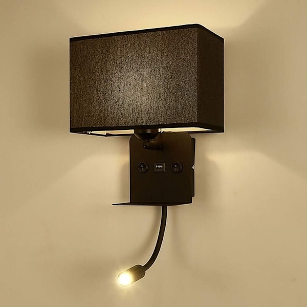 Vägglampa för inomhusbruk med flexibel LED-läslampa, sänglampa