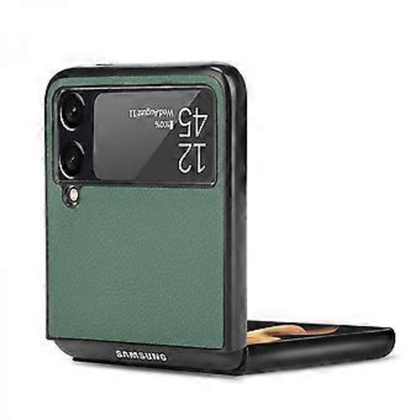 FOR Fodral för Samsung Galaxy Z Flip3 5G, Slimmad reptålig flipfodral i läder för Samsung Galaxy Z Flip3 5G, Grön
