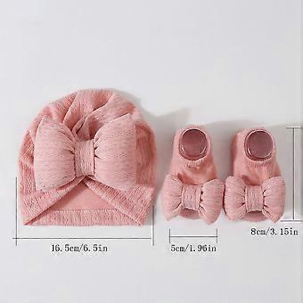 Spædbarnshat & Sokker Combo Nyfødt Kort Strømpesok med Turbanhat Sæt Moderigtig Hue Trendy Tilbehør til 0-3 År lyserød light pink