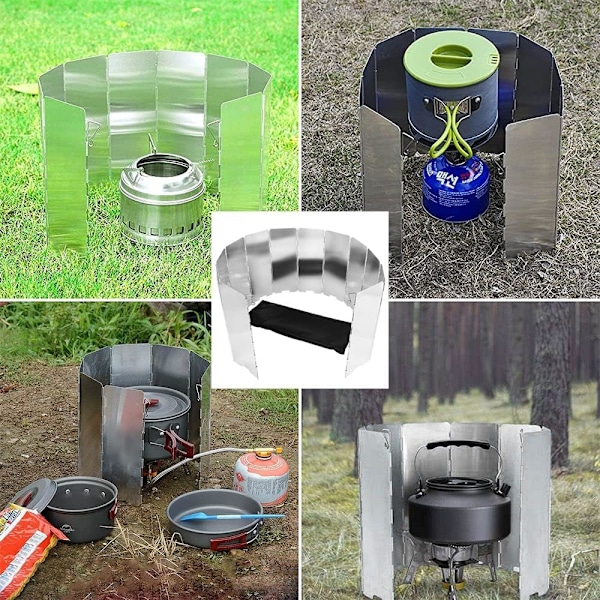Vindskjerm for campingkomfyr, 10 sammenleggbare utendørs gasskomfyr vindskjermer, egnet for campingpikniker, backpacking, matlaging