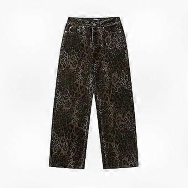 Leopard Print Denim Wide Leg Bukser til Kvinder - Oversized Bukser for et Stilfuldt Look M