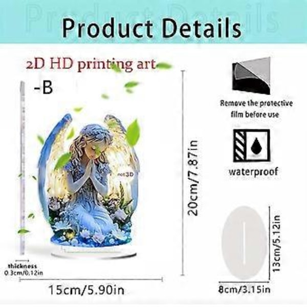 Kvinde Himmelsk Ornament Med Vinge Bedende Fladt Akryl Ornament Boligdekoration Blue
