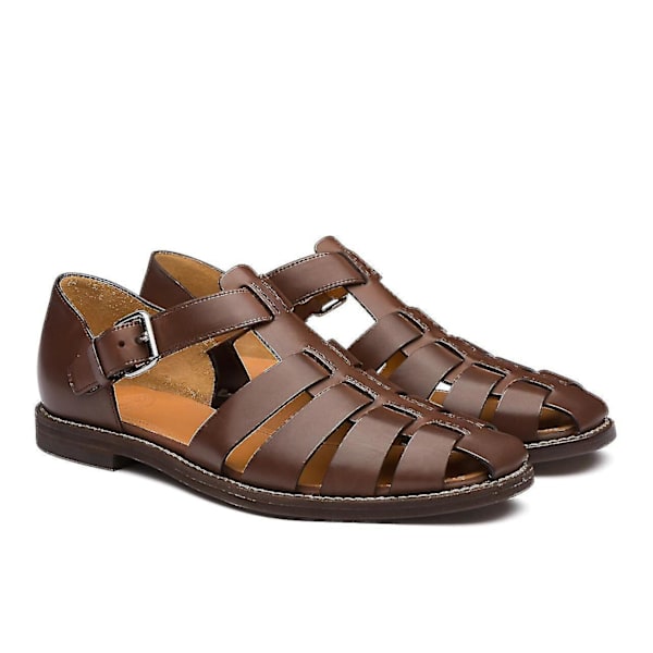 Herre Sport Sandaler Lukket Tå Utendørs Håndlaget Lær Sandal.44.Kaffe Coffee 44