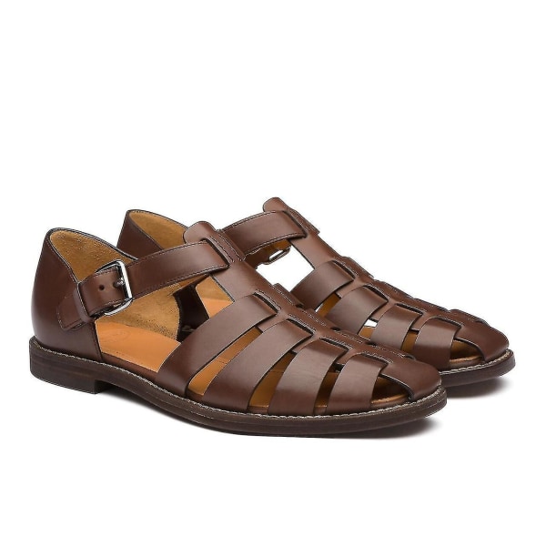 Men&#39;s Sport Sandals Closed Toe Outdoor Handmade Leather Sandal.39.Coffee