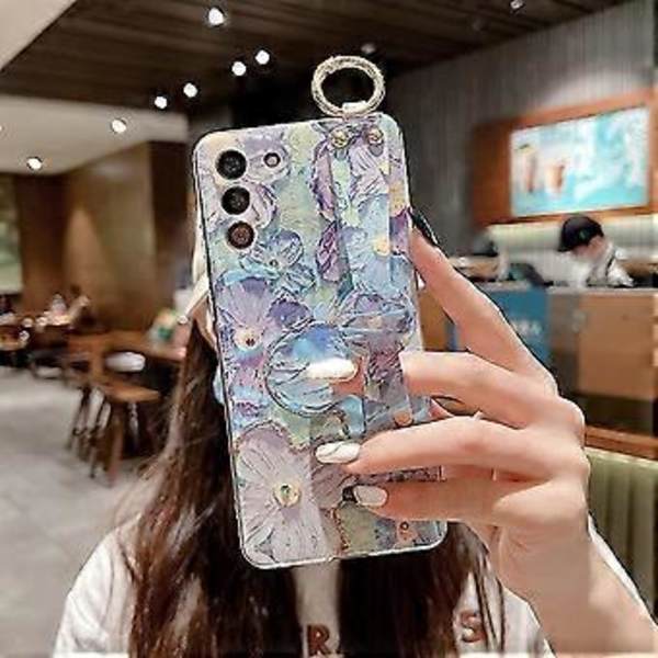 Skal för Galaxy S21 5G med handledsband och stativ, ultratunn IMD stötsäker skyddshållare för Samsung Galaxy S21 5G 2021 6,2-tum (Blå Flow)