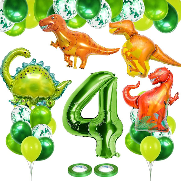 4 års födelsedag Dino-ballonger, 100 cm 4 gigantiska nummerfolie-ballonger