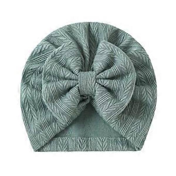 Stickade mössor för spädbarn med rosett, bekväm stretchig babymössa, unisex, stilfull för pojkar och flickor, ålder 0-24 månader, grön Green