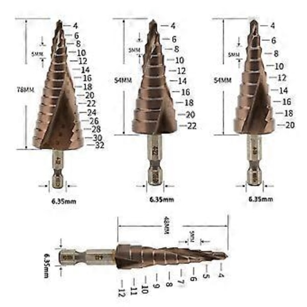 Kobolt Förbättrar Stegkonborr Multipla Storlekar för Rostfritt Stål Aluminium Hårda Metaller Kraftig Twist Flöjt Design 4 to 20mm