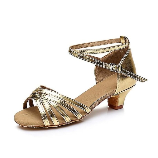 Dansesko for kvinner, Latin-sko, Scenesko, Innendørs Chacha, Basic Hæl, Trening, Lav Hæl, Navy Tan Black-happygo.34.Gold Gold 34