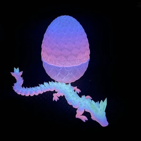 3D-printet Vinget Flygende Drage, Drageegg Sett Arrangement Figur (Lysende Regnbue + Drageegg)