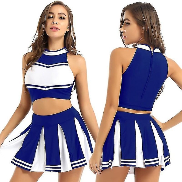 Womens Cheer Leader Costume Uniform Cheerleading Adult Dress Outfit.XS.BLUE