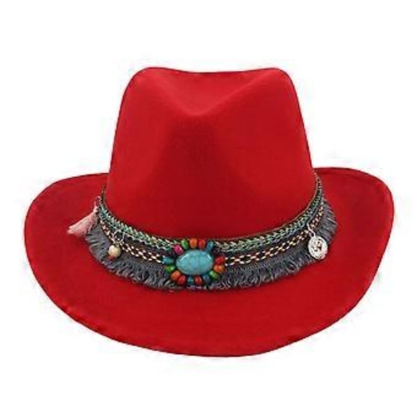 Casual Unisex Vuxen Cowboyhatt Fedoras Kepsar Solhatt Jazz Hatt Kostym för Stranden (Röd)